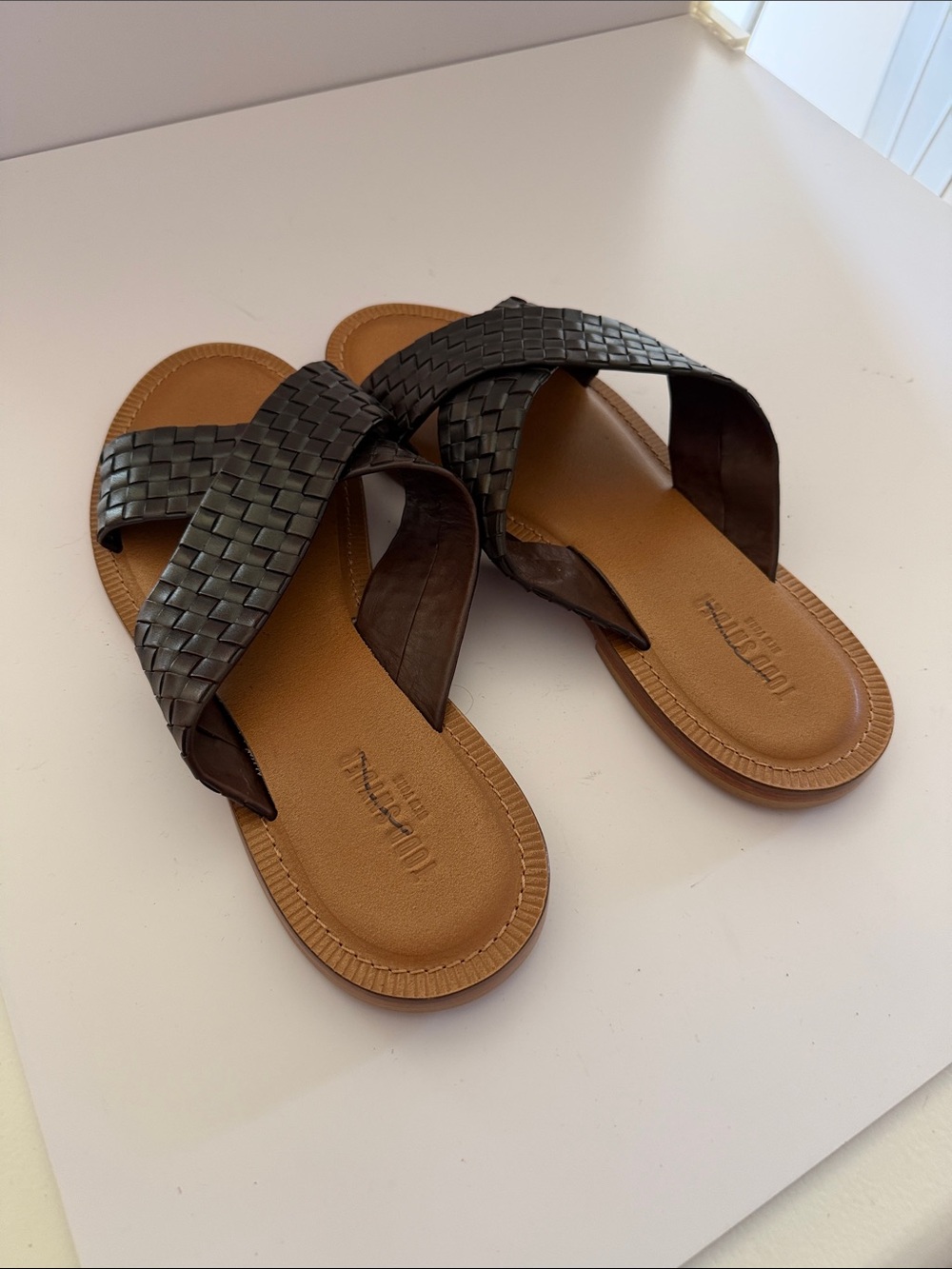 Todd Snyder Woven Crisscross Brown Leather Slide Sandals Sz 12.  Tub8